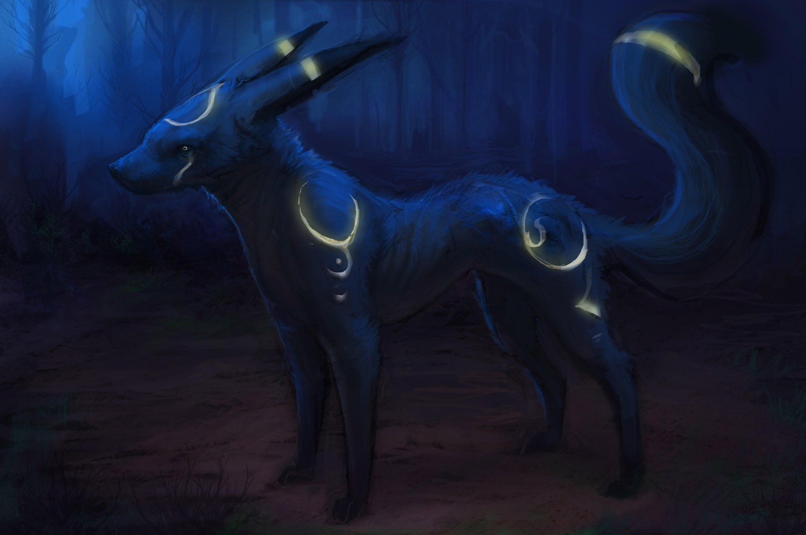 Mystic Wolf Night Forest Wall Art