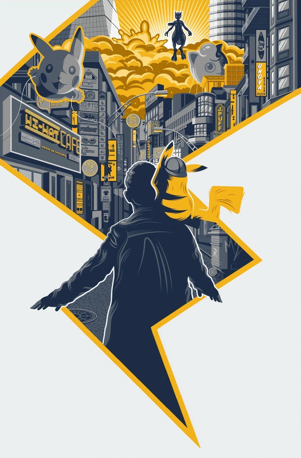 Epic Pokemon Cityscape Pikachu & Mewtwo Wall Art