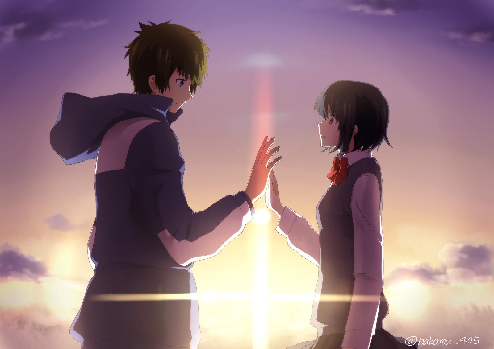 Romantic Anime Couple Sunset Wall Art