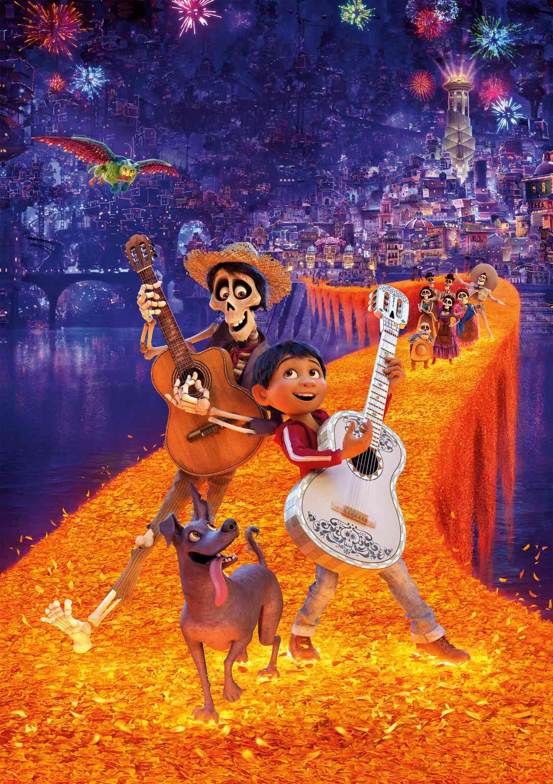 Vibrant Coco Guitar Duo & Dog Wall Art