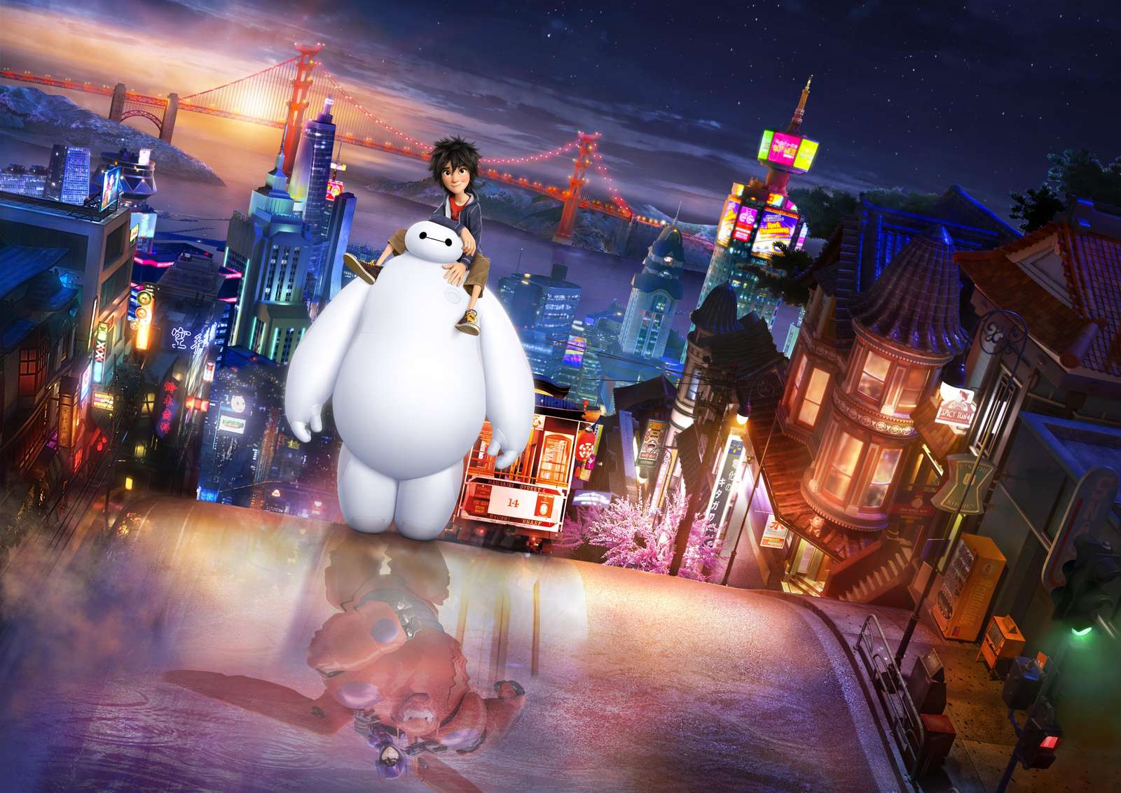 Baymax & Hiro Cityscape Wall Art