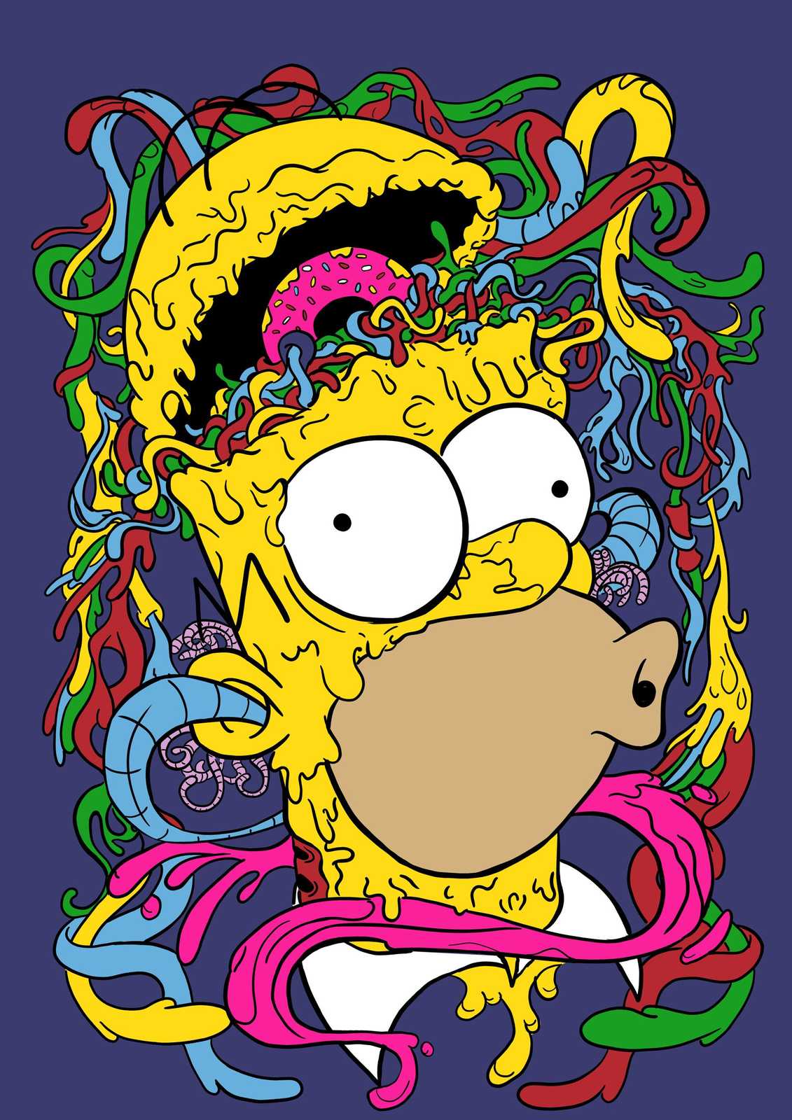 Dripping Homer & Donut Psychedelic Wall Art