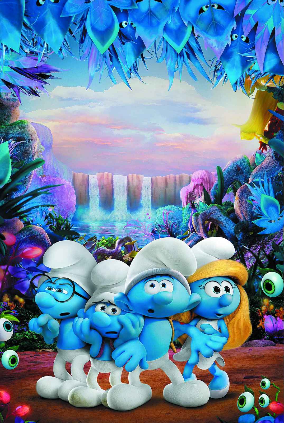 Whimsical Smurfs Waterfall Adventure Wall Art