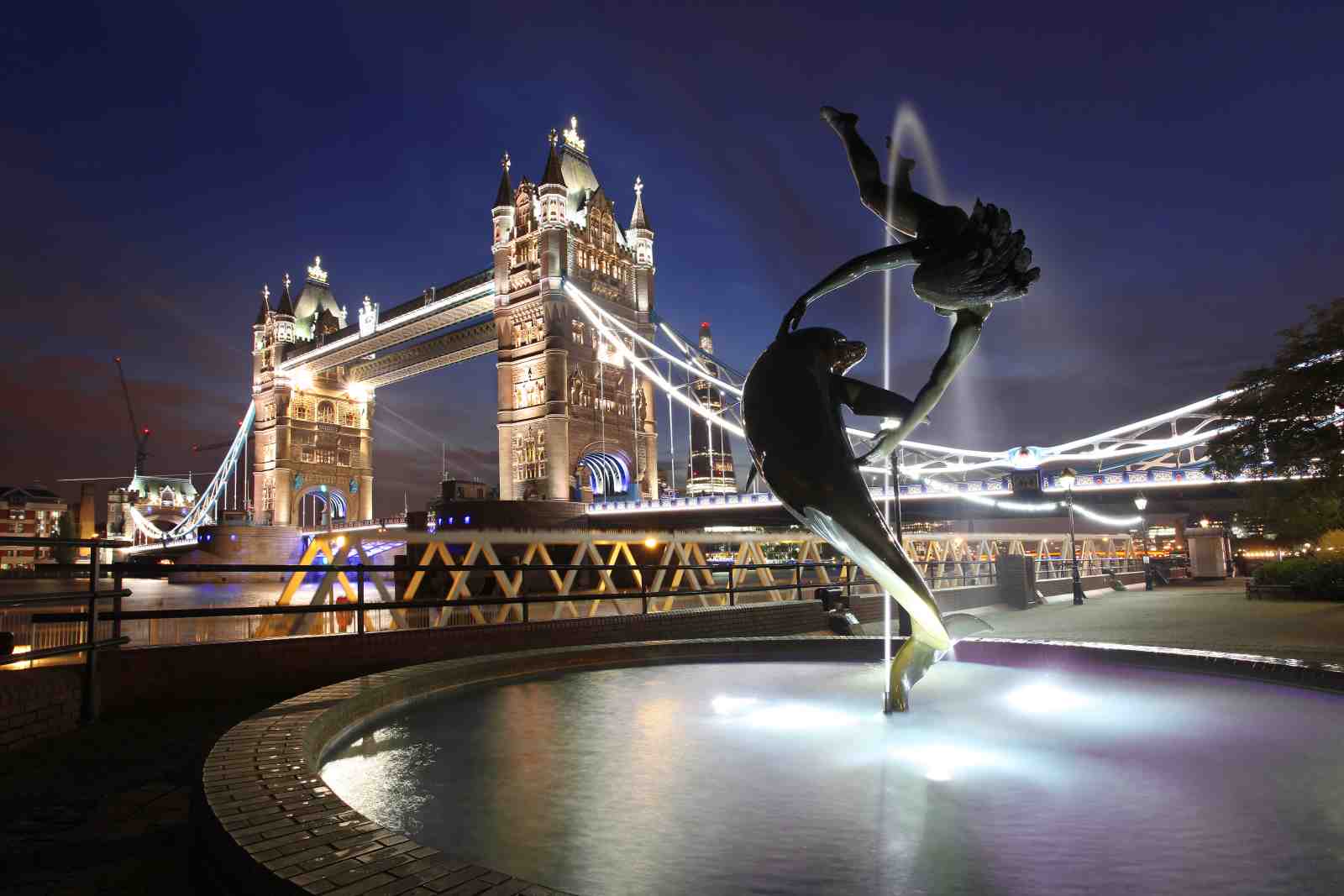 London Tower Bridge Night Fountain Wall Art