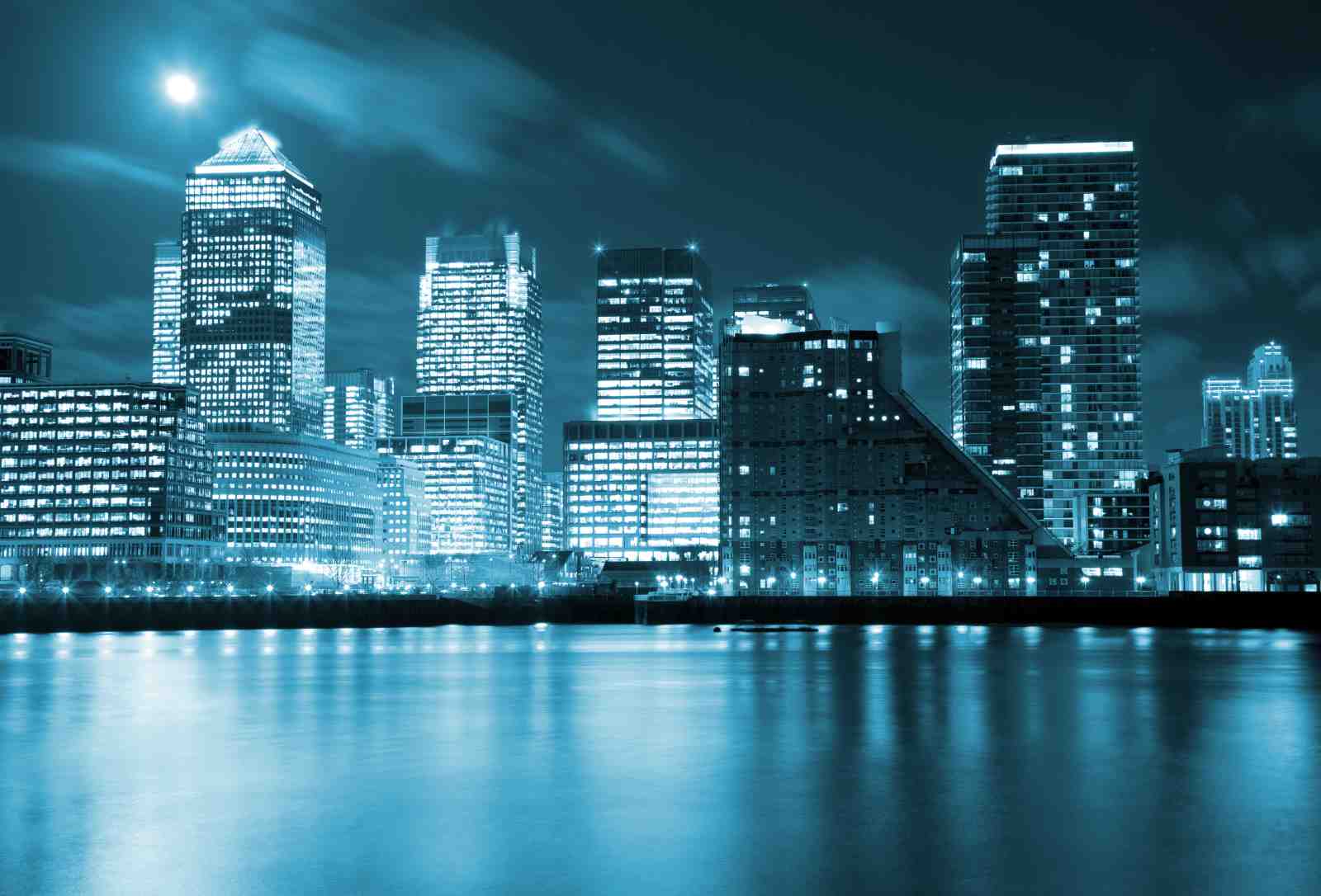Modern Cityscape Blue Night Wall Art