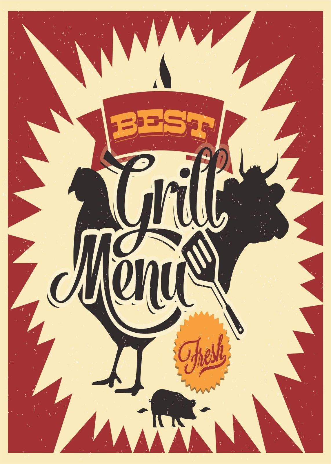 Vintage Grill & BBQ Menu Wall Art
