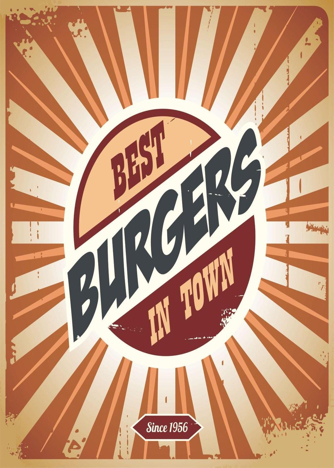 Retro Best Burgers in Town Wall Art