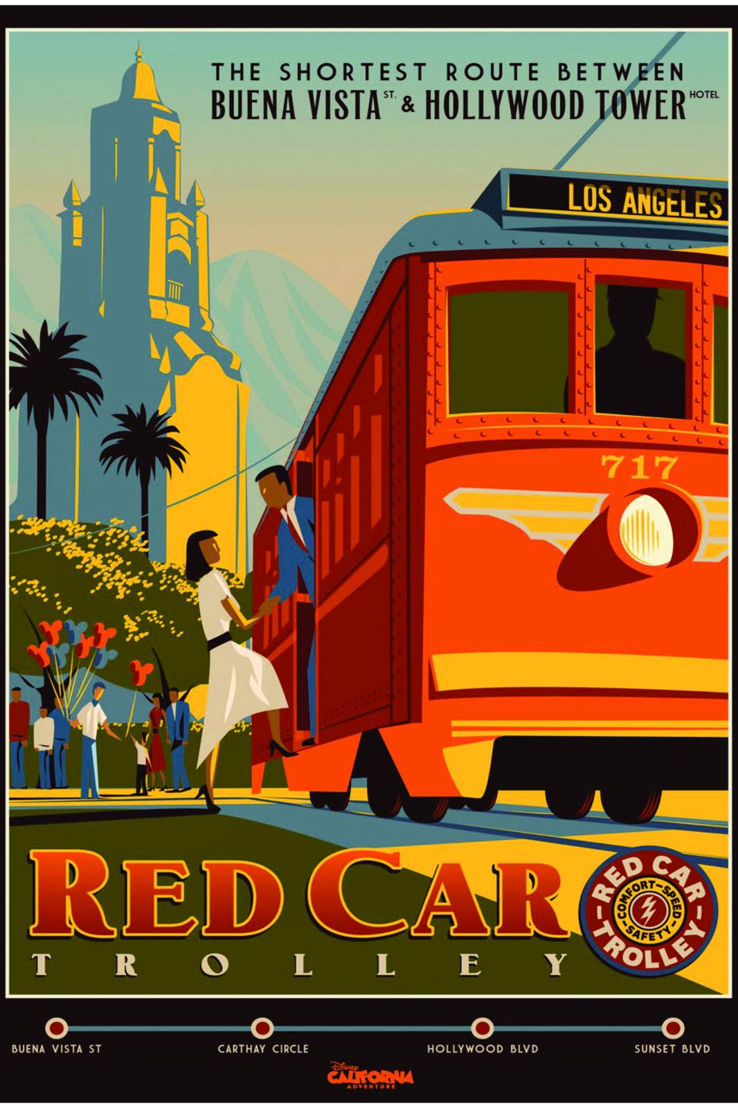 Retro LA Red Car Trolley Hollywood Vintage Wall Art