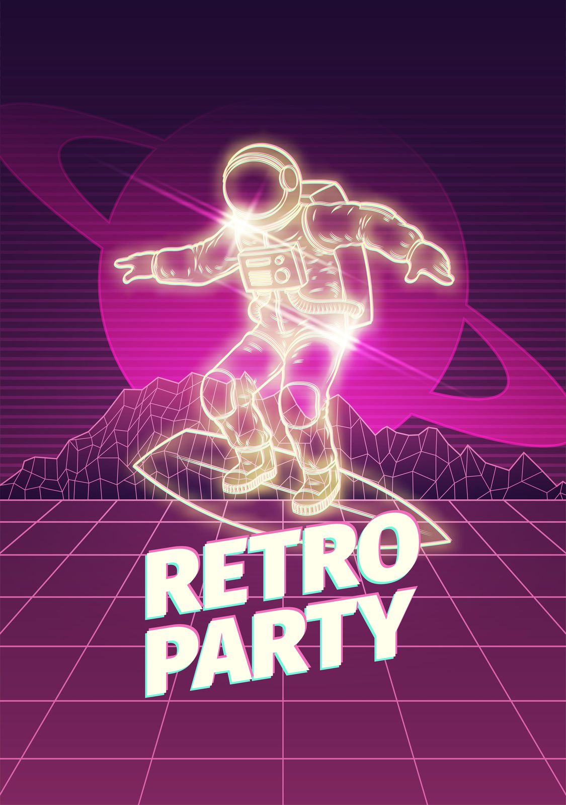 Retro Astronaut Space Party Wall Art