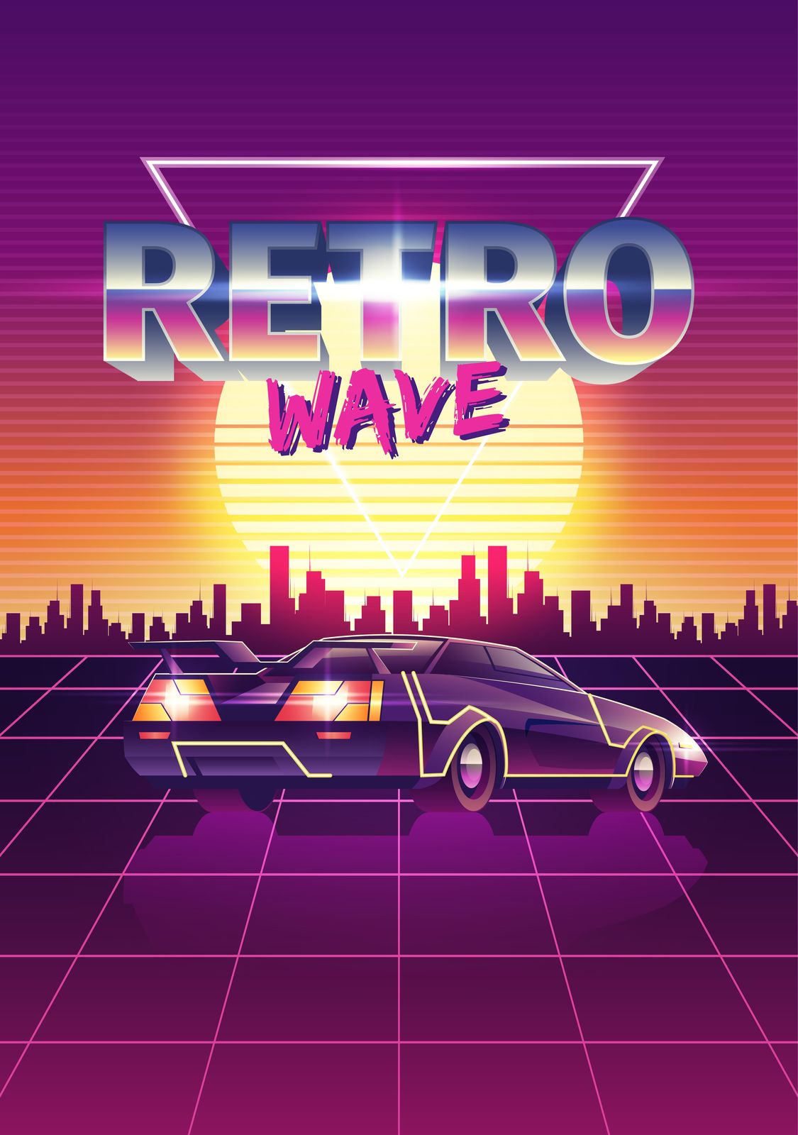 Retro Synthwave Car Sunset Wall Art
