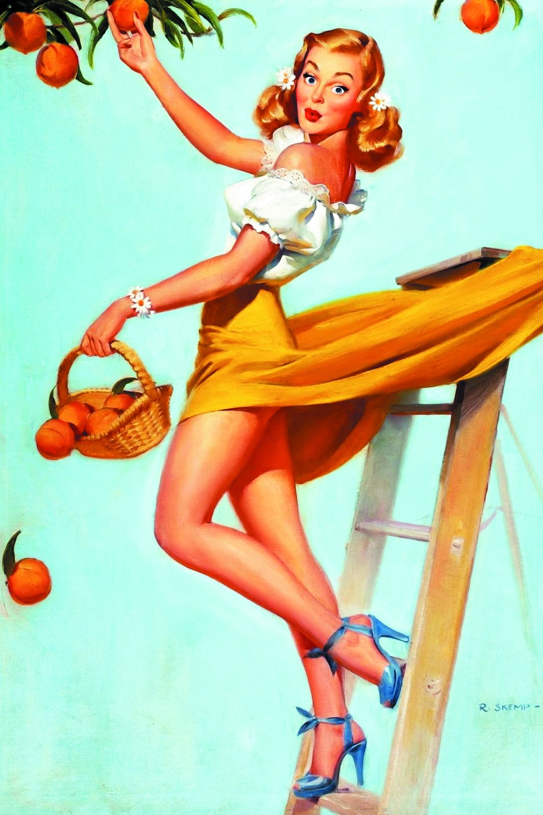 Vintage Peach Picker Pin-Up Wall Art