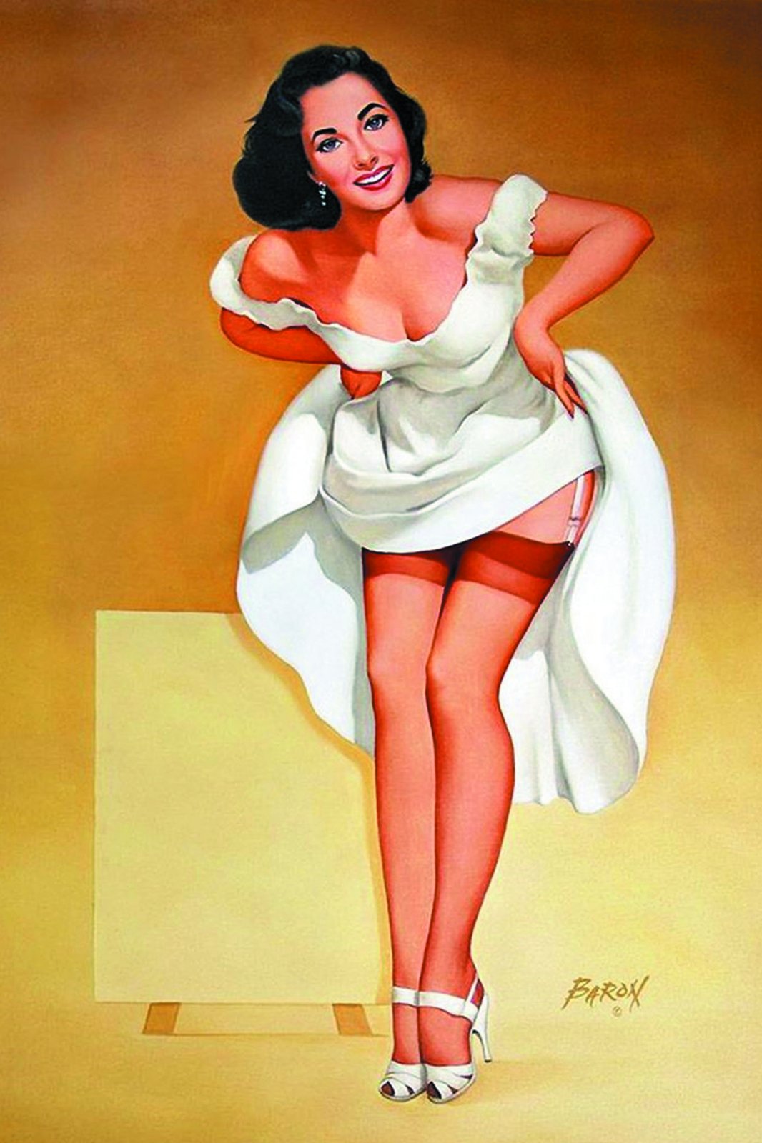 Glamorous Pin-Up Girl White Dress Wall Art