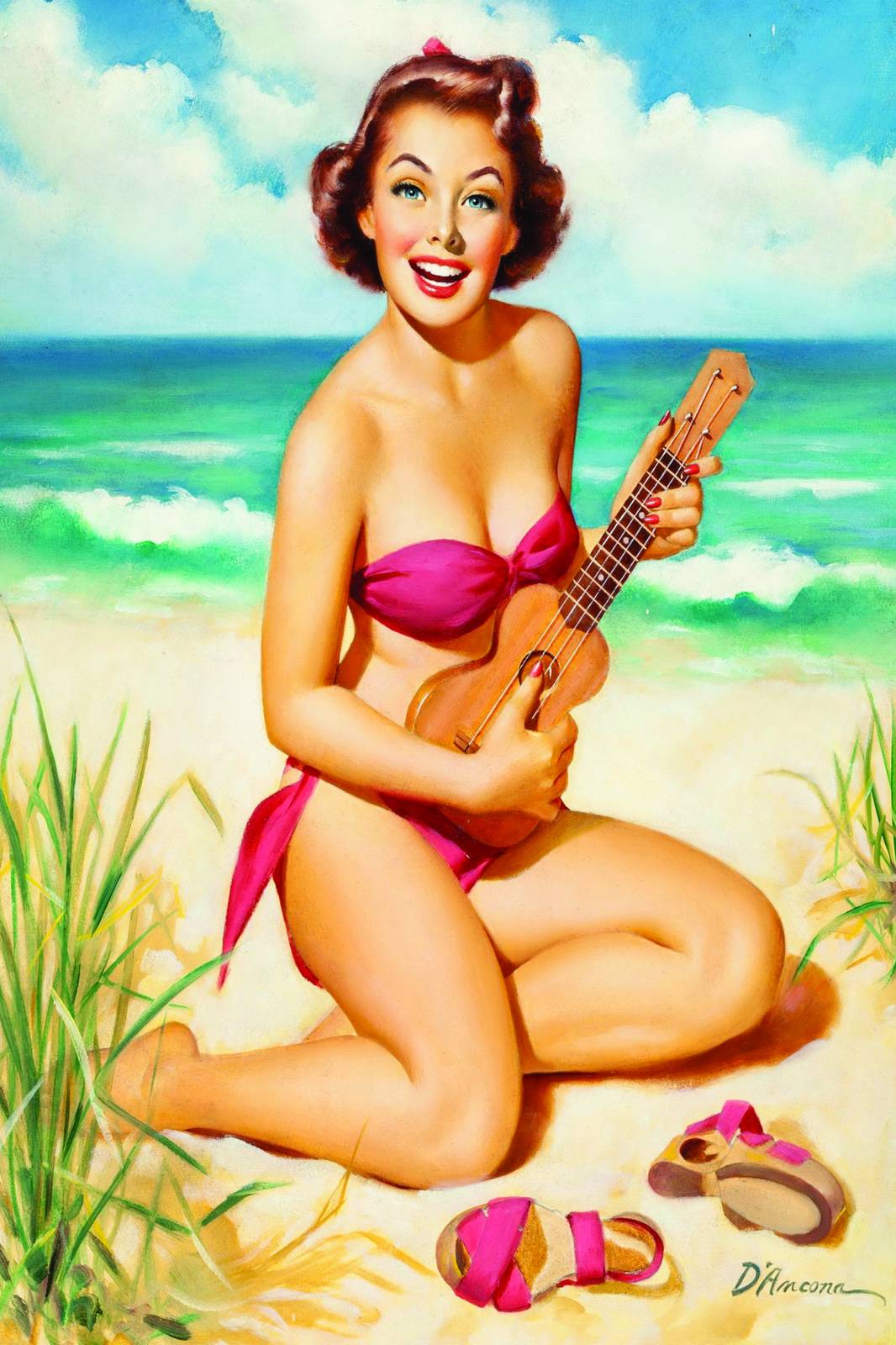 Retro Beach Babe Ukulele Wall Art