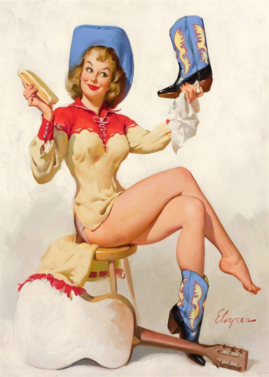 Vintage Pin-up Cowgirl Boot Shine Wall Art