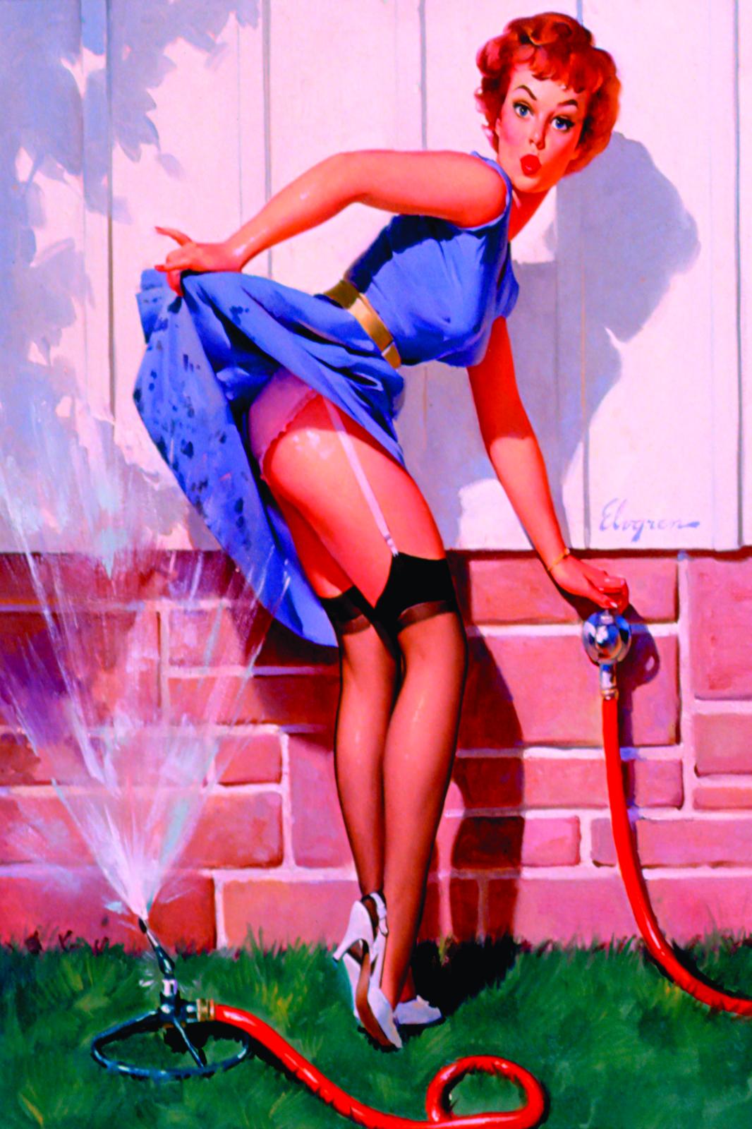 Vintage Pin-Up Watering Garden Wall Art