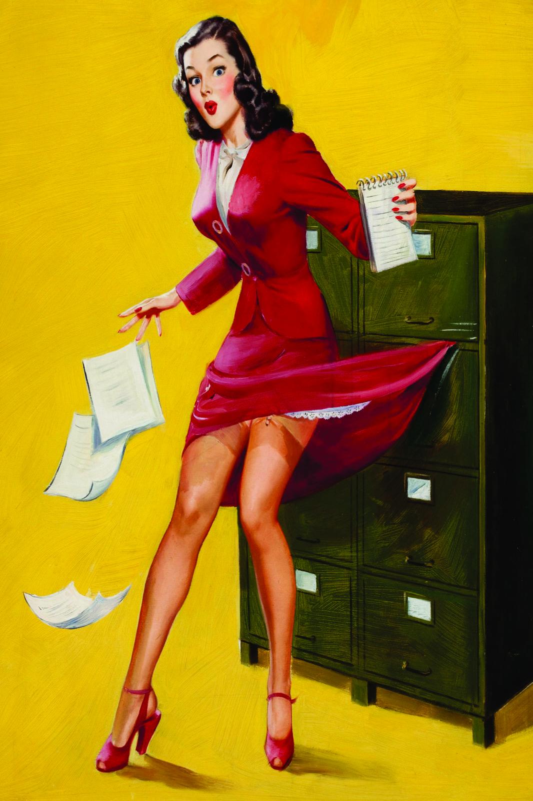 Vintage Pin-Up Secretary Red Skirt Wall Art