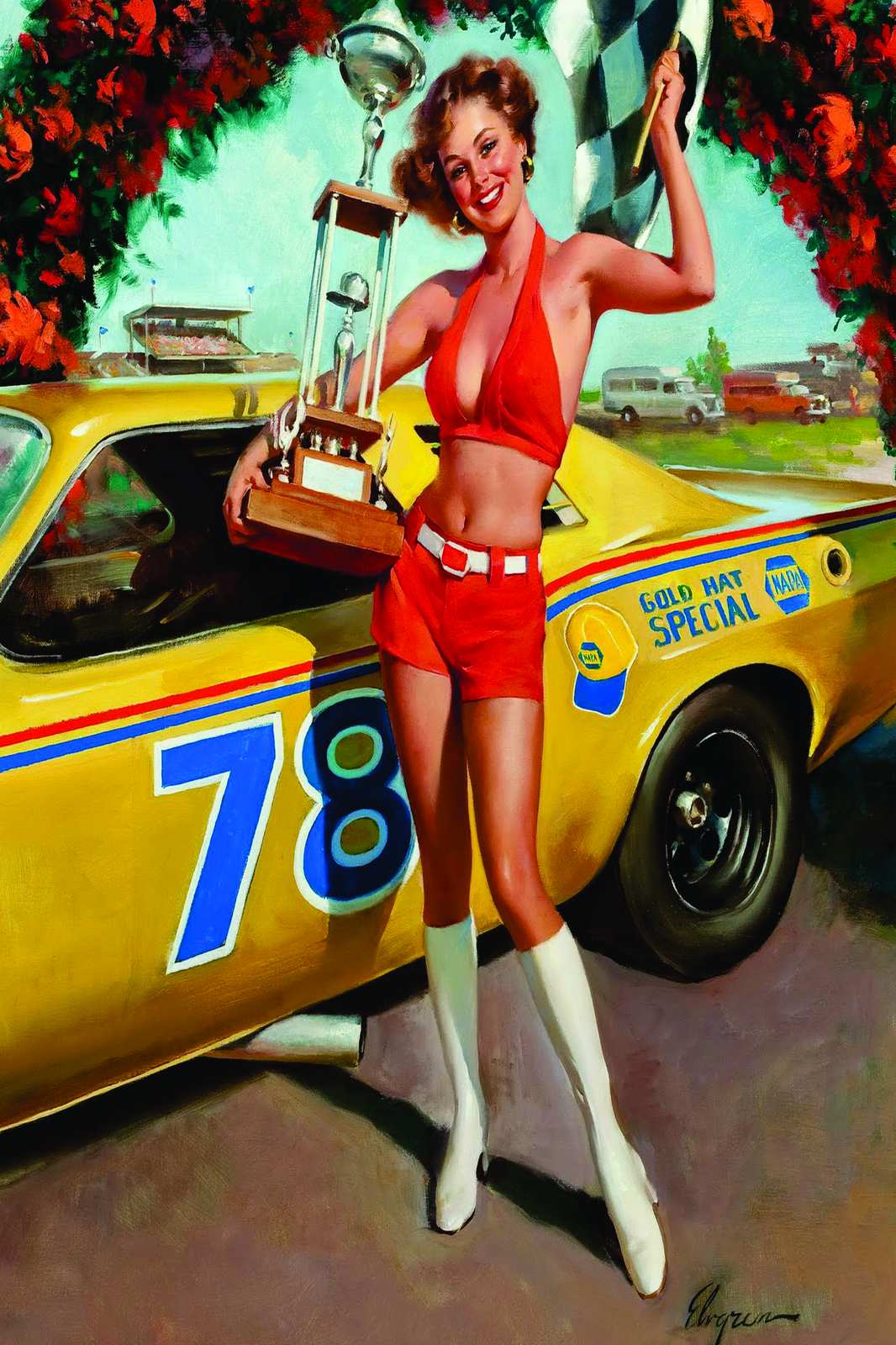 Vintage Racing Pin-Up Girl Victory Wall Art