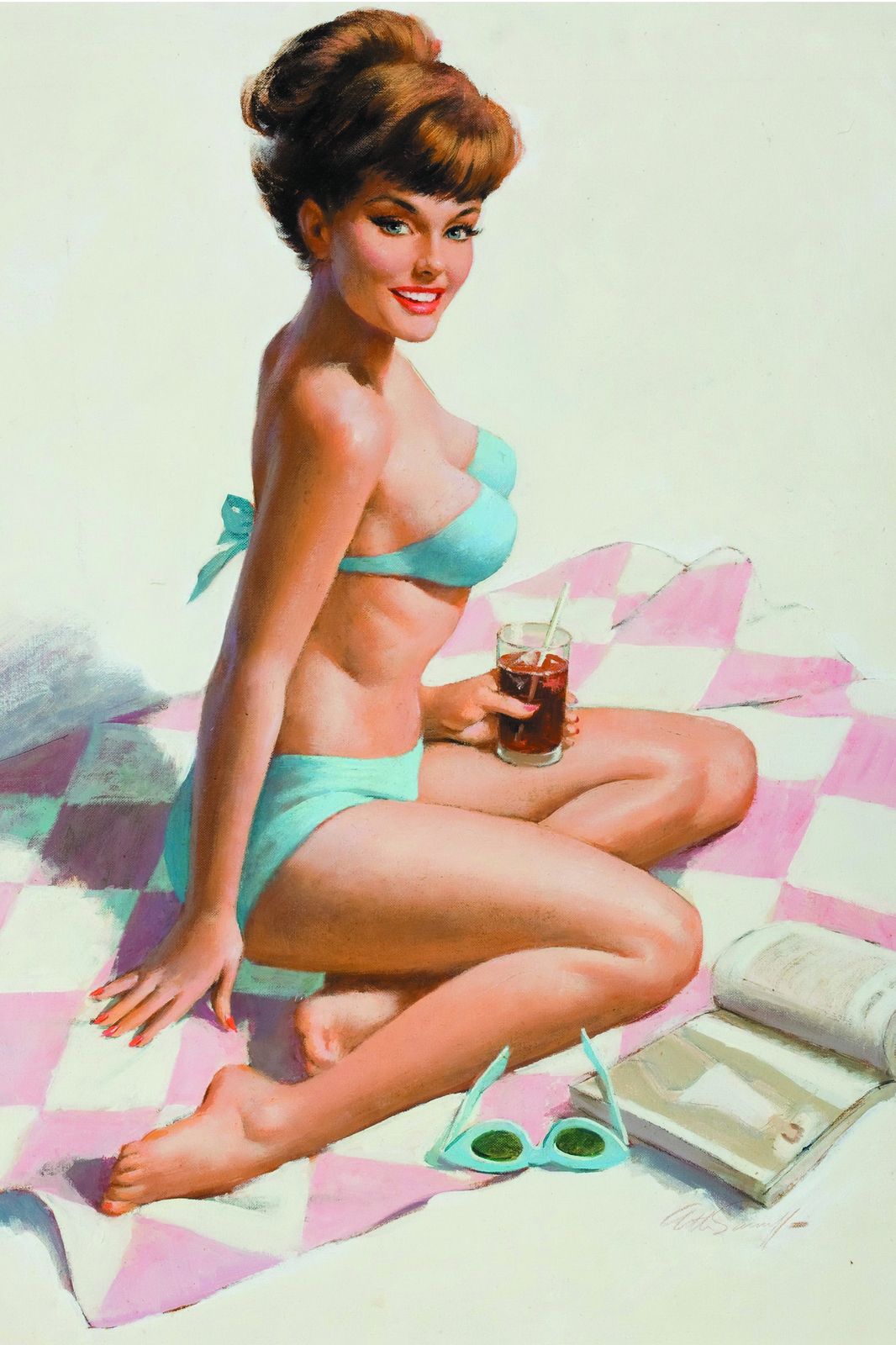 Retro Beach Babe Refreshing Drink Wall Art