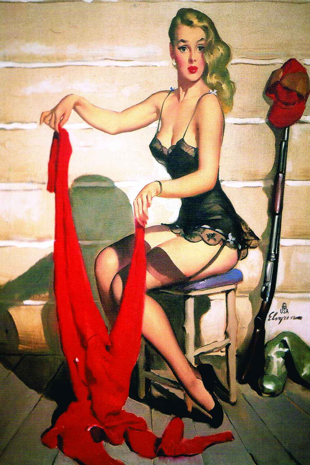 Retro Pin-Up Girl Red Stockings Wall Art