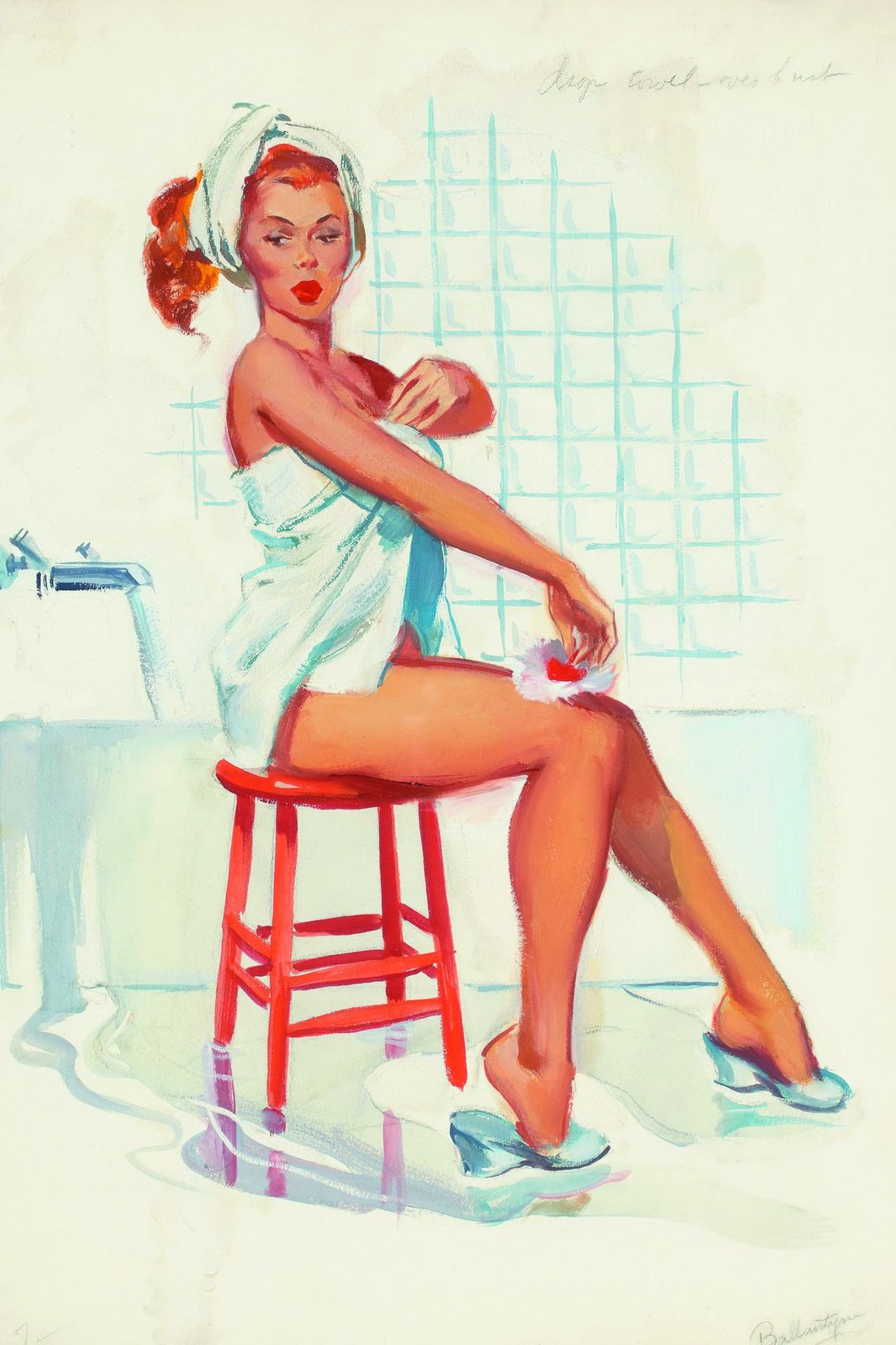 Retro Pin-Up Woman Bathroom Scene Wall Art