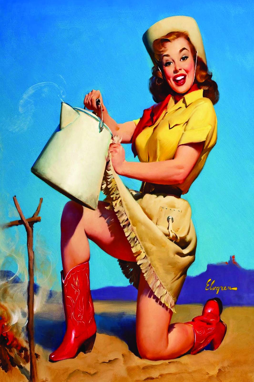 Retro Cowgirl With Milk Jug Wall Art