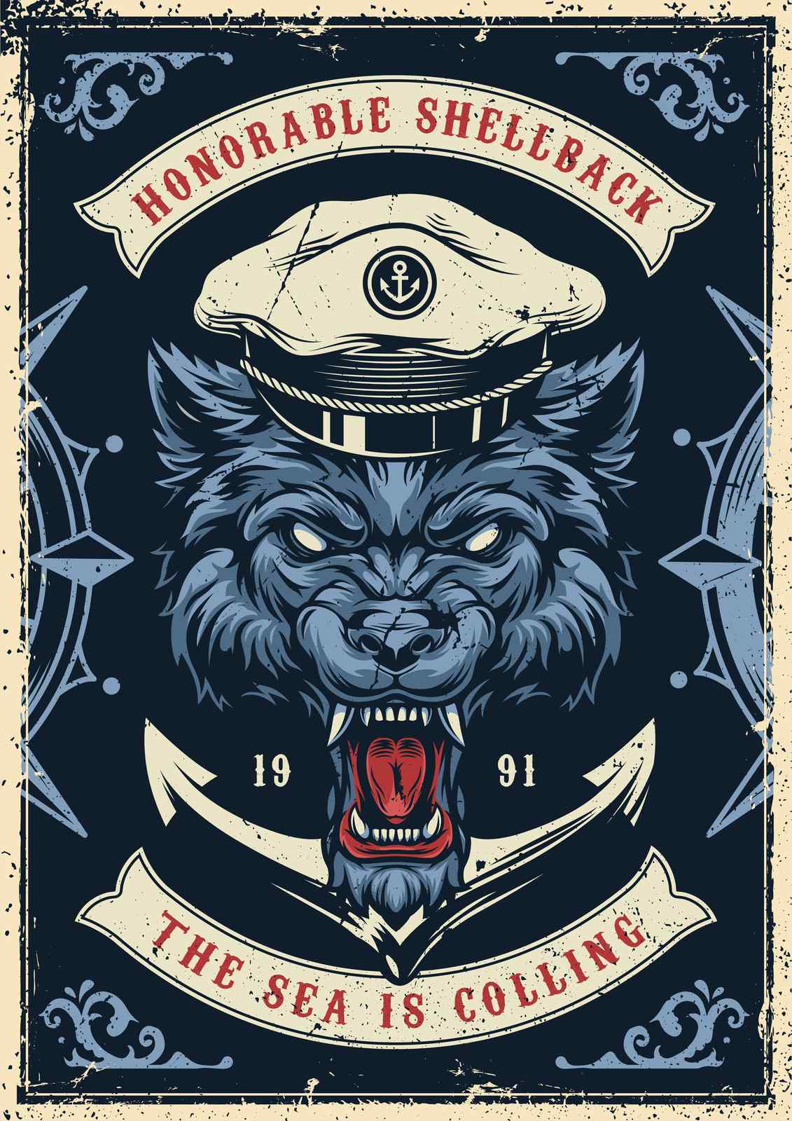 Fierce Wolf Captain "The Sea is Calling" Wall Art
