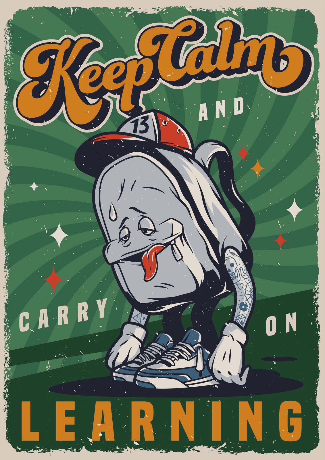 Keep Calm & Carry On Learning Vintage Backpack Wall Art