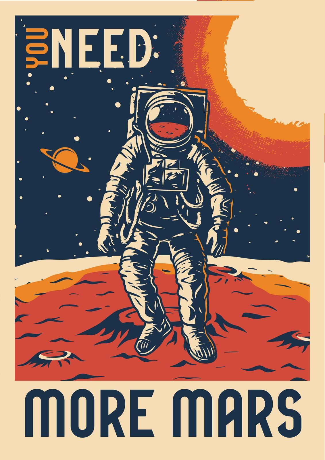 Retro Astronaut "You Need More Mars" Wall Art