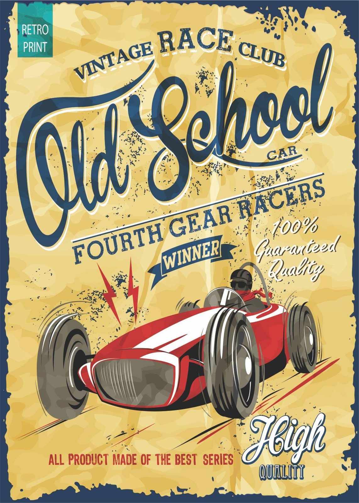 Vintage Old School Race Car Wall Art