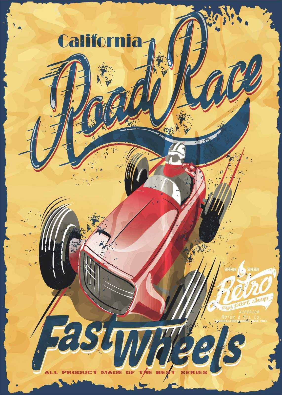 Retro California Road Race Fastwheels Wall Art
