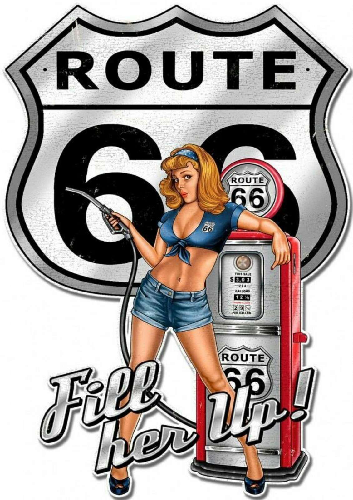 Route 66 Pin-Up Gas Station Wall Art
