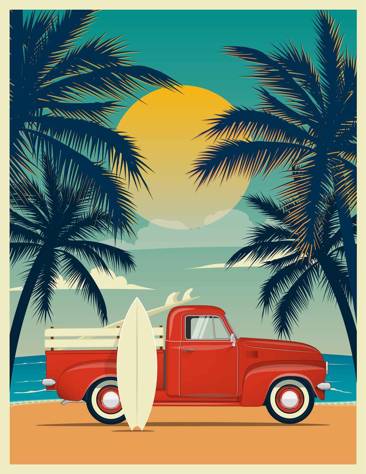Retro Surf Truck & Palm Tree Wall Art