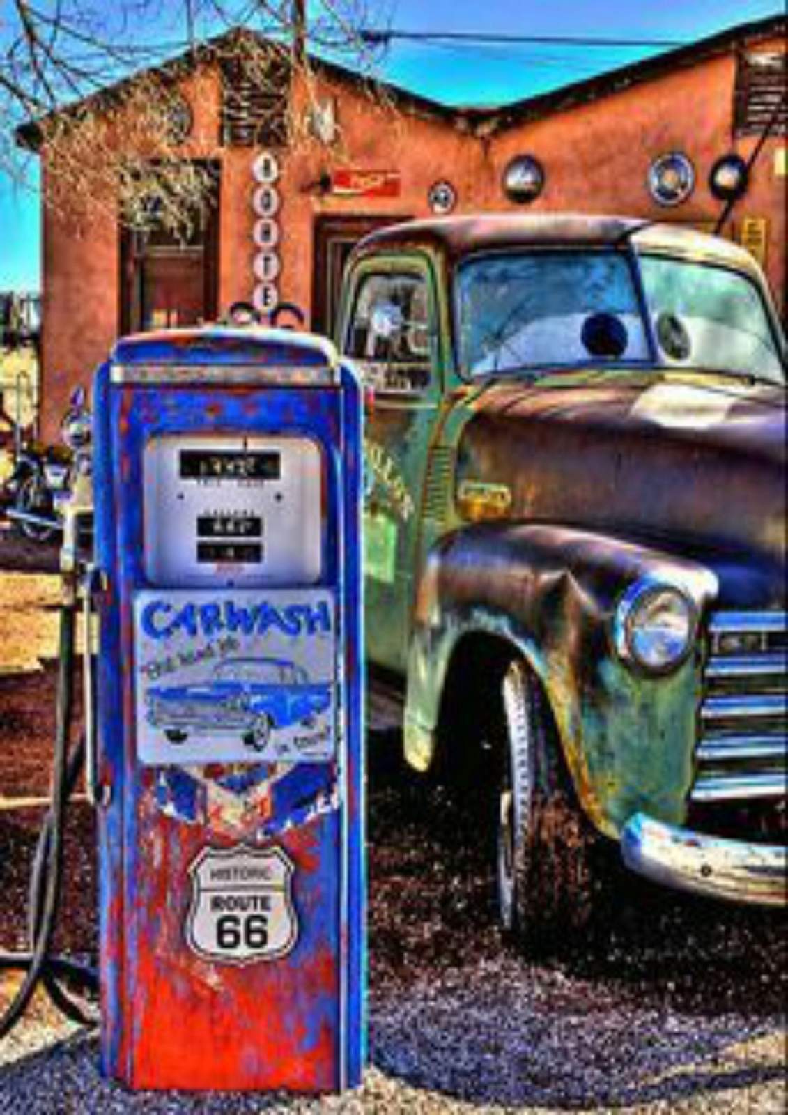 Vintage Route 66 Gas Pump & Truck Wall Art