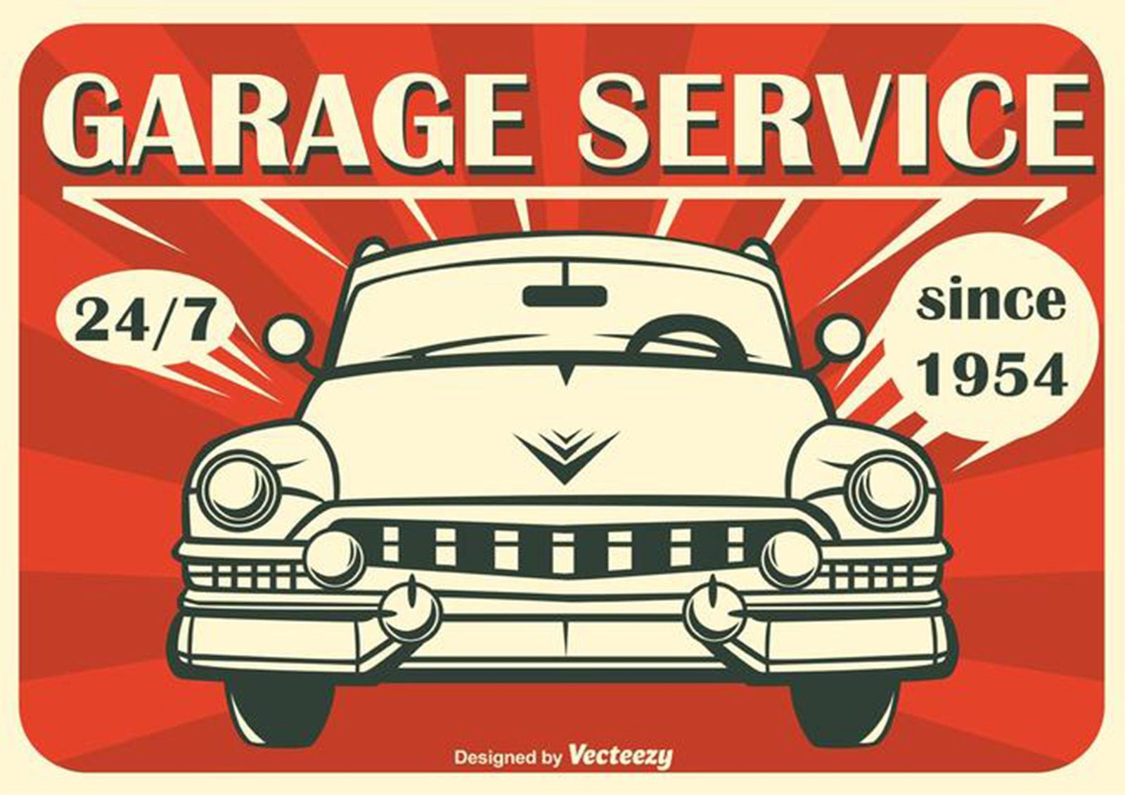Retro Garage Service Vintage Car Wall Art