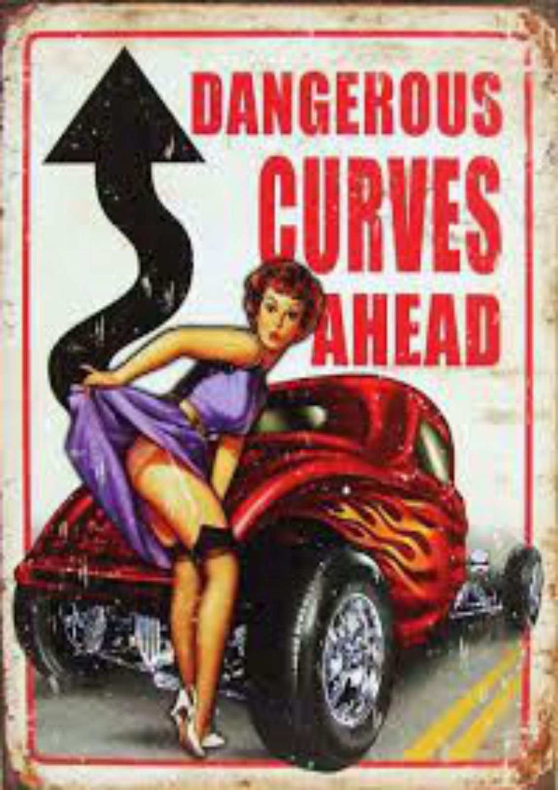 Vintage Pin-Up Dangerous Curves Ahead Wall Art