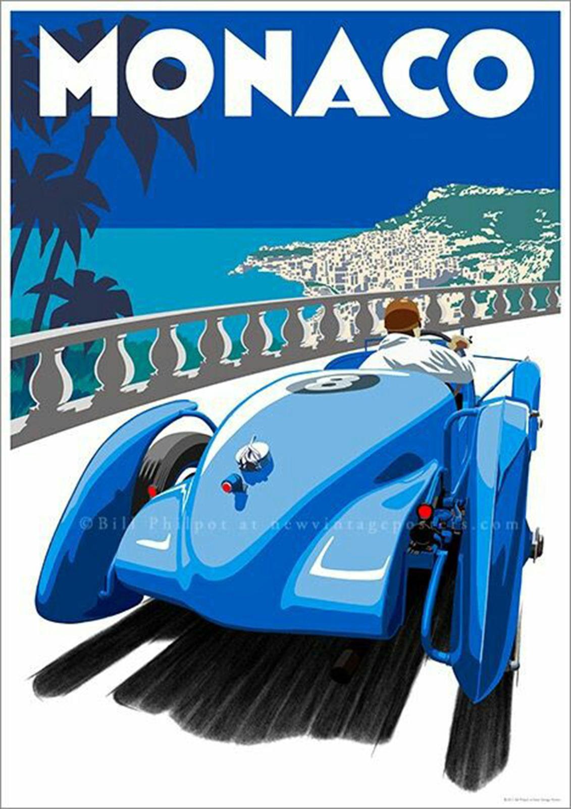 Vintage Monaco Grand Prix Blue Racer Wall Art