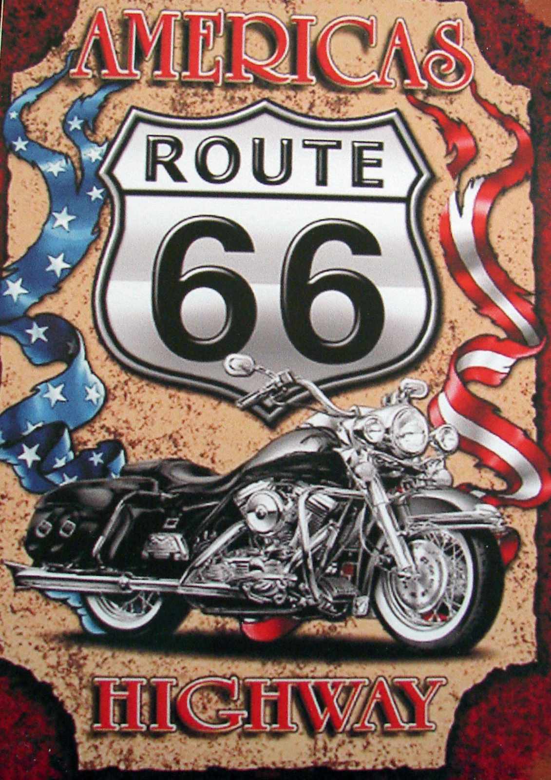 Route 66 Motorcycle & USA Flag Wall Art