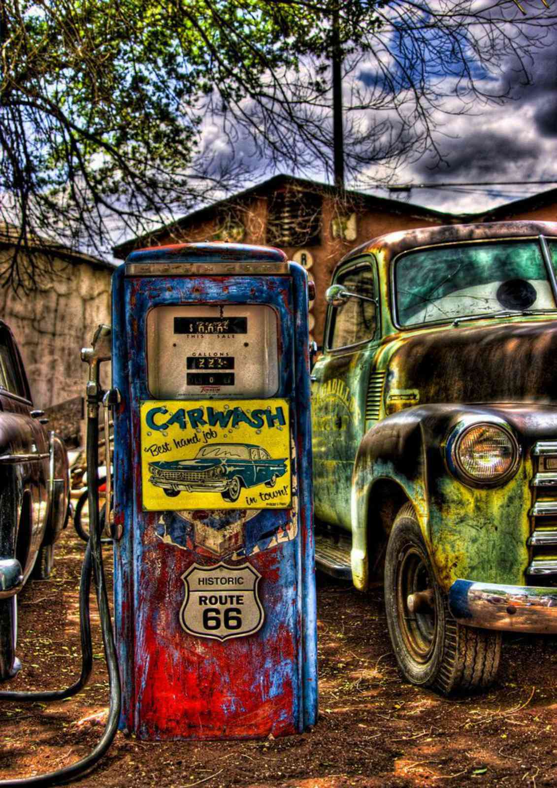 Vintage Route 66 Carwash Gas Pump Wall Art