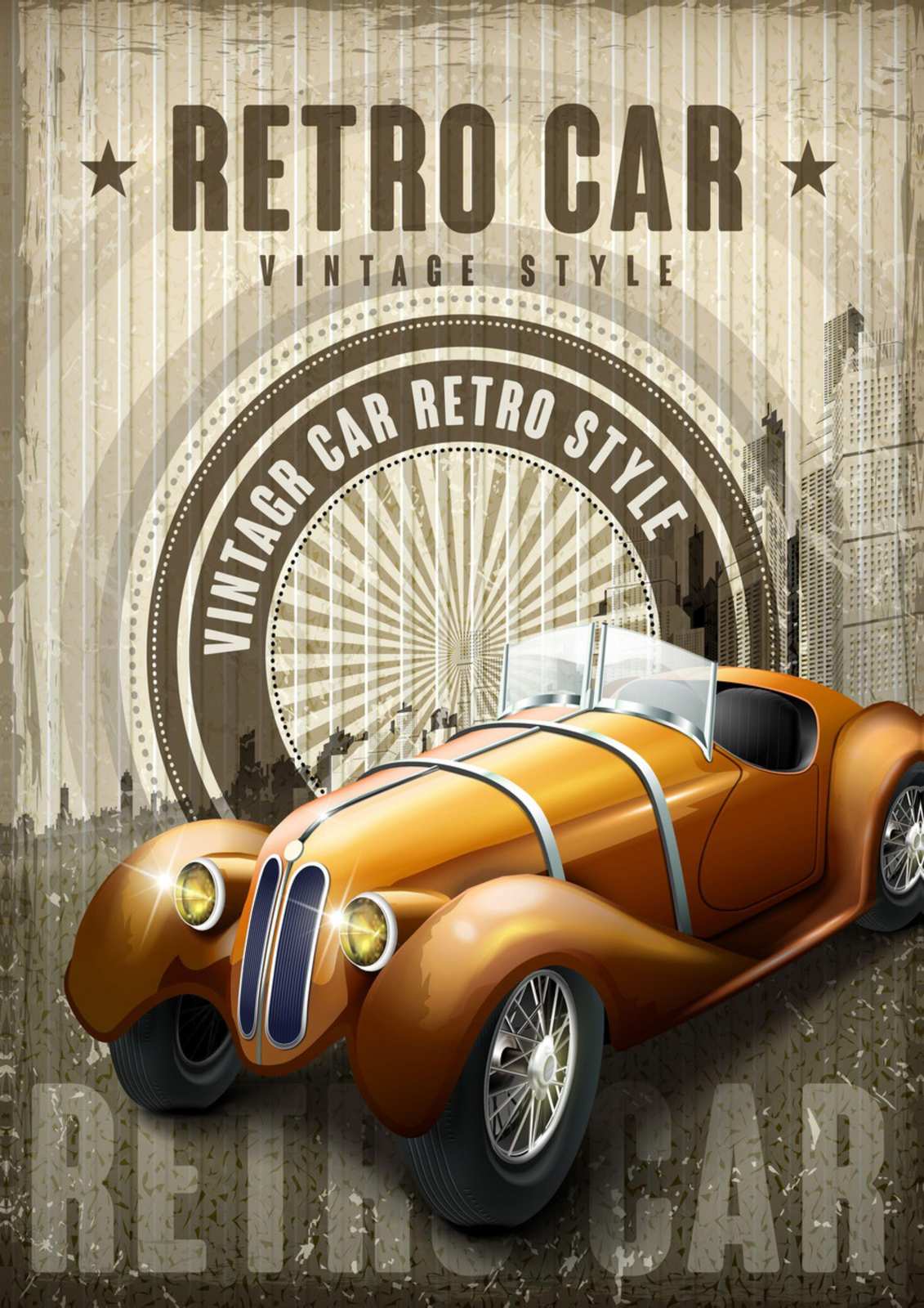 Vintage Orange Retro Car Wall Art