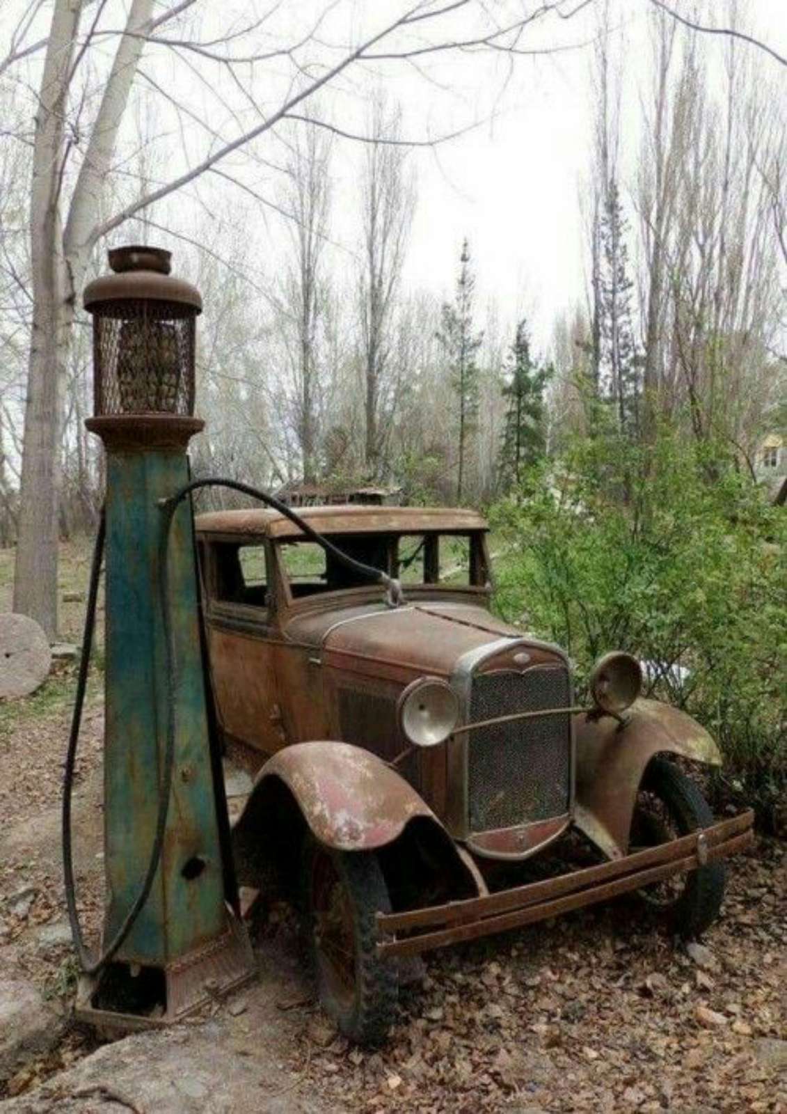 Vintage Rusty Car & Gas Pump Wall Art