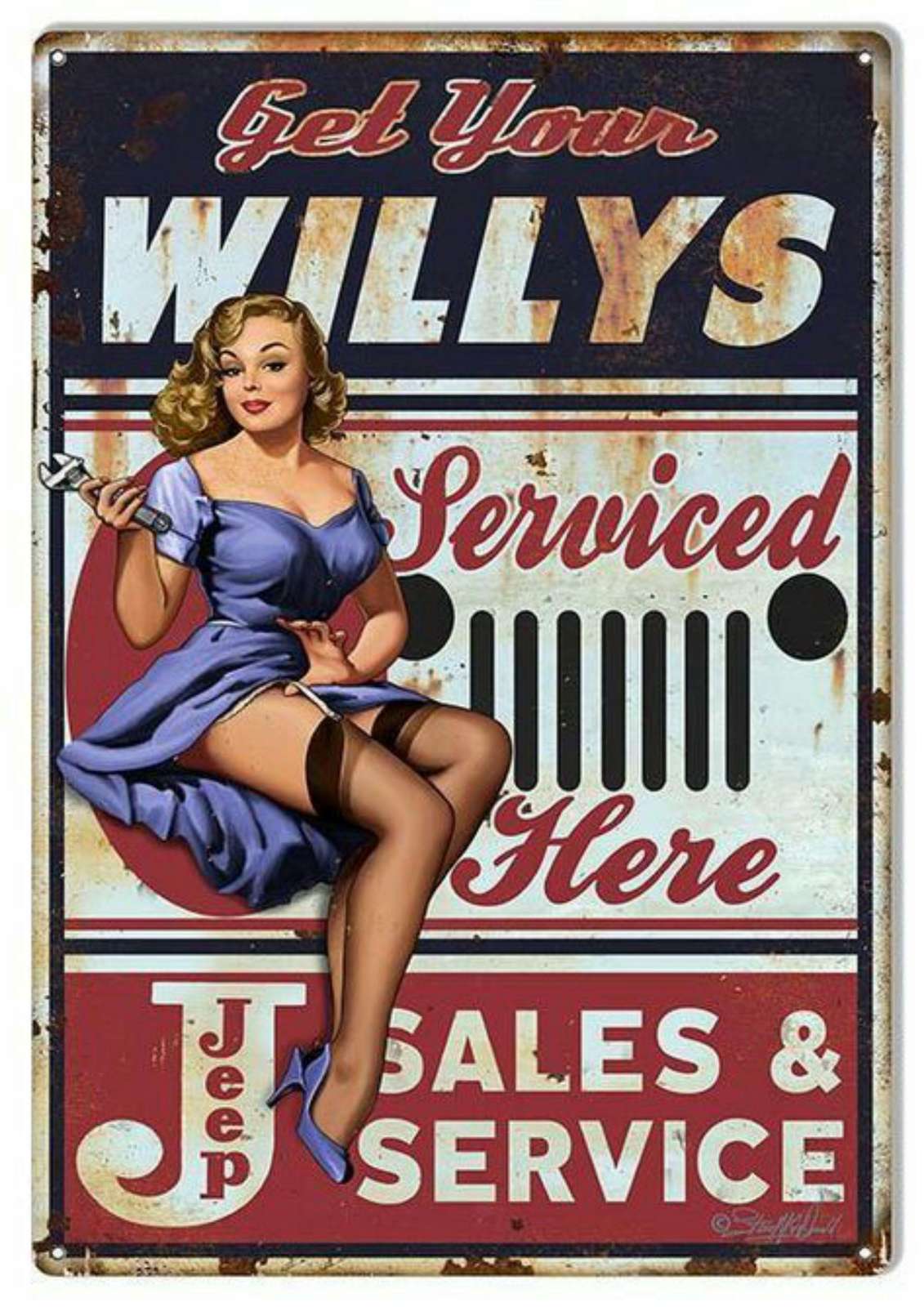 Vintage Jeep Willys Pin-Up Garage Metal Wall Art Wall Art