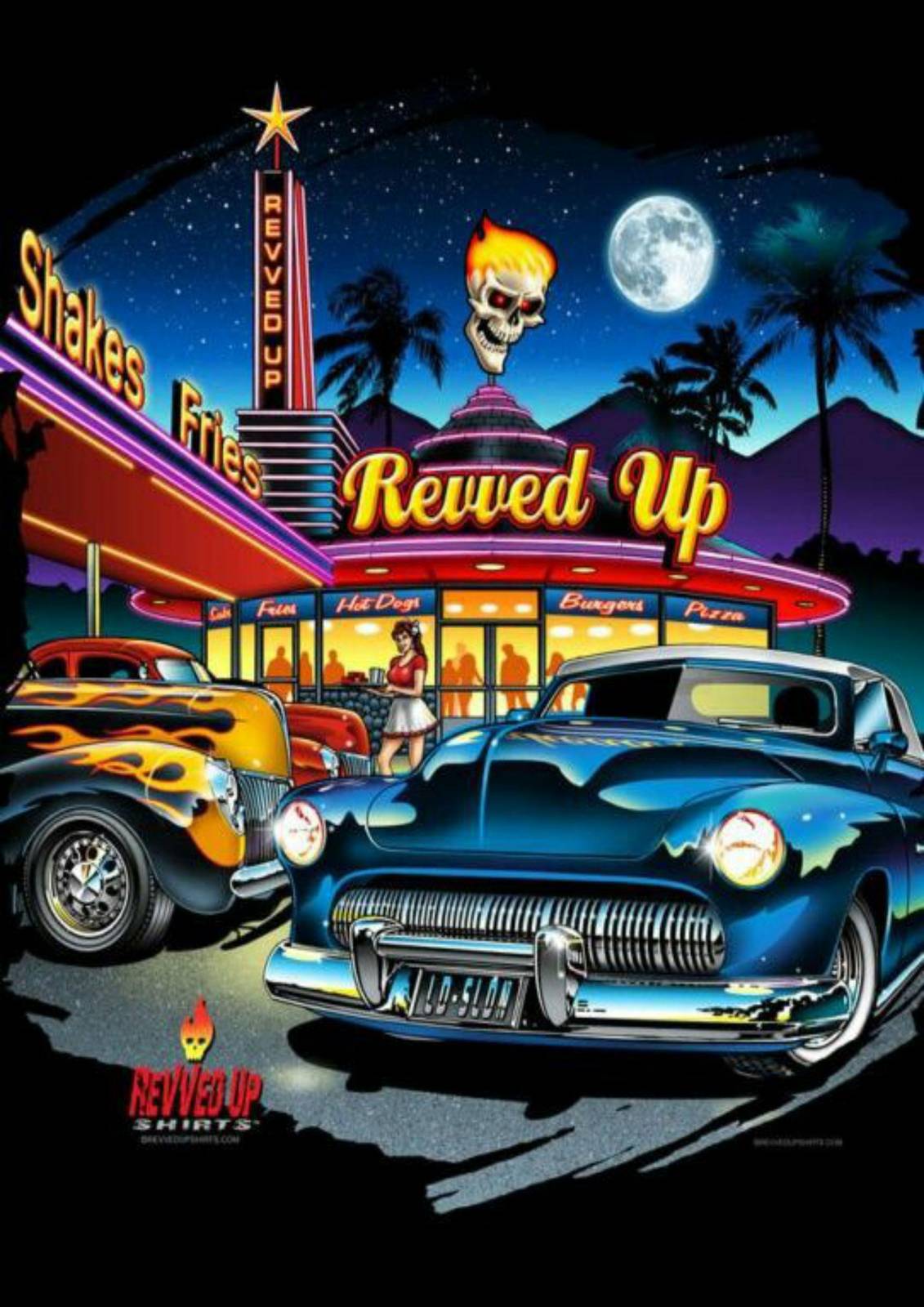 Retro Diner Skull Hot Rod Wall Art