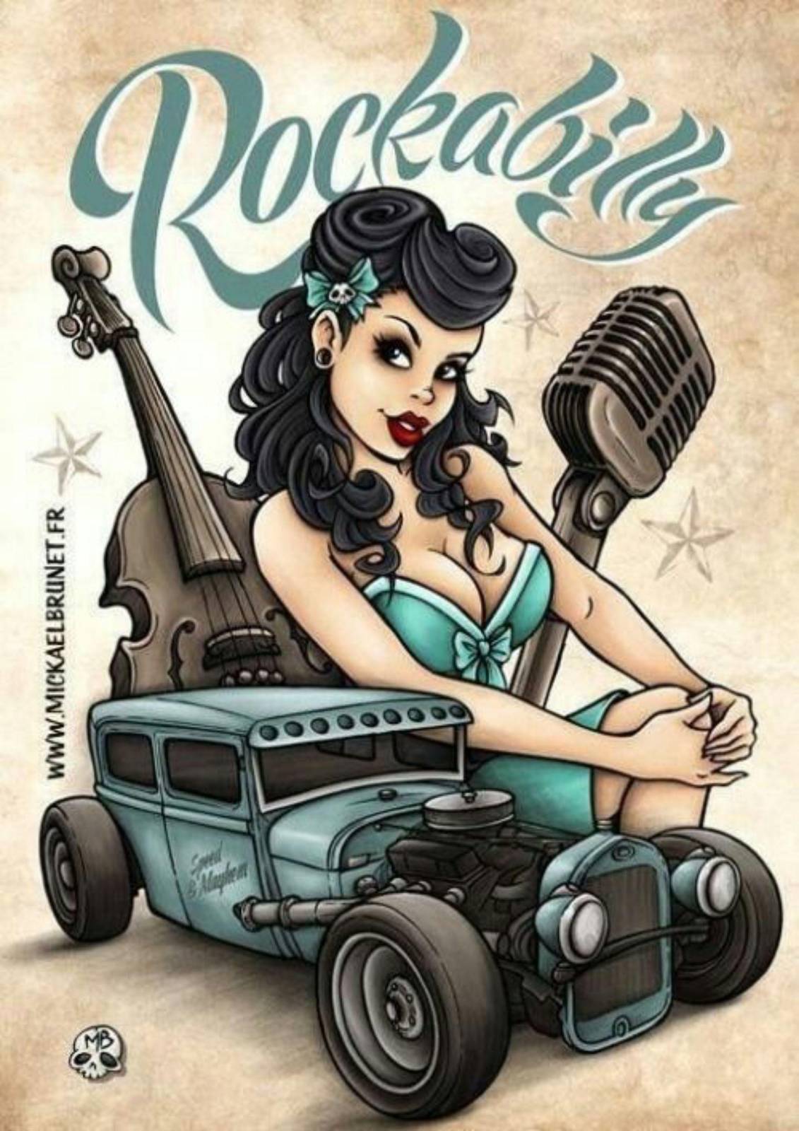 Retro Rockabilly Pin-Up Hot Rod Wall Art