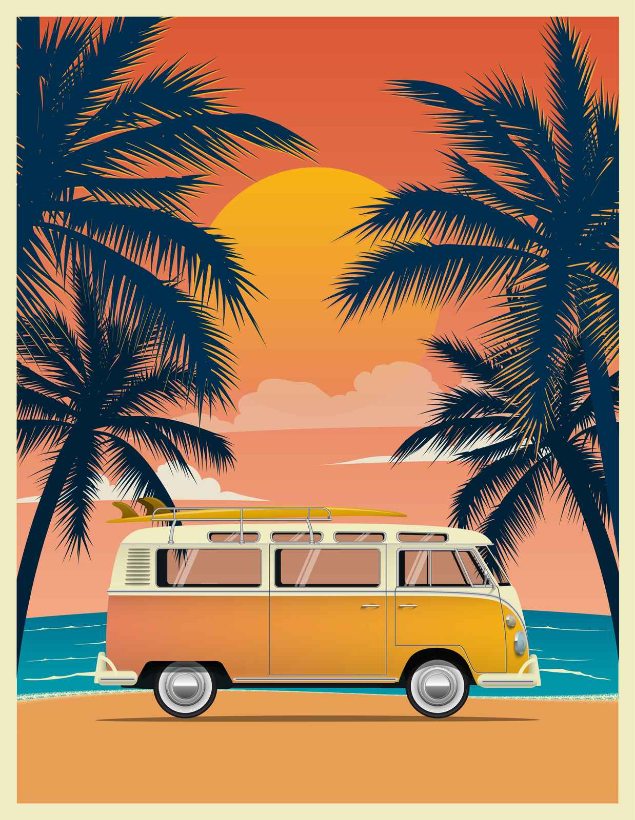 Retro Surf Van Sunset Wall Art