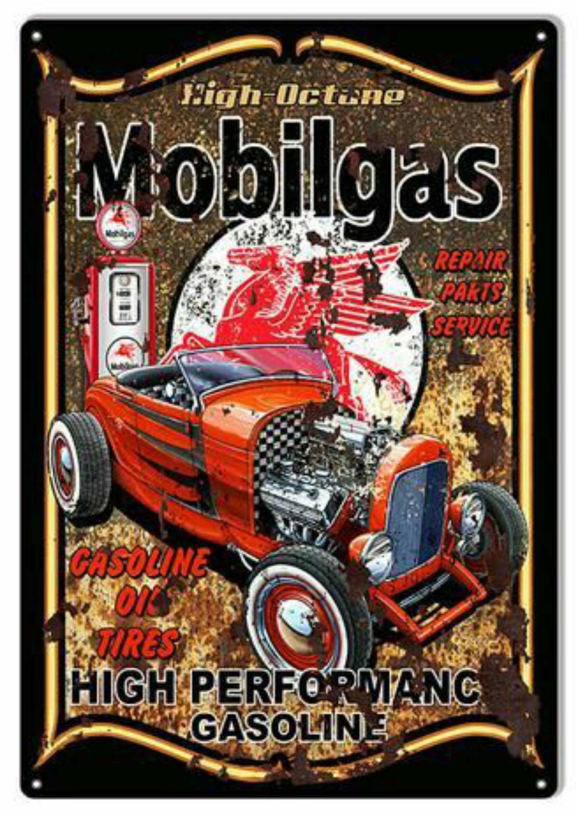 Vintage Hot Rod Mobilgas Wall Art