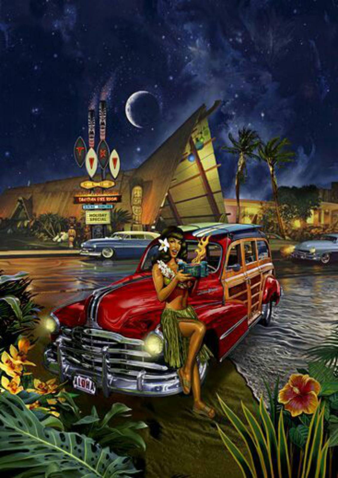 Vintage Tiki Car Aloha Nights Wall Art