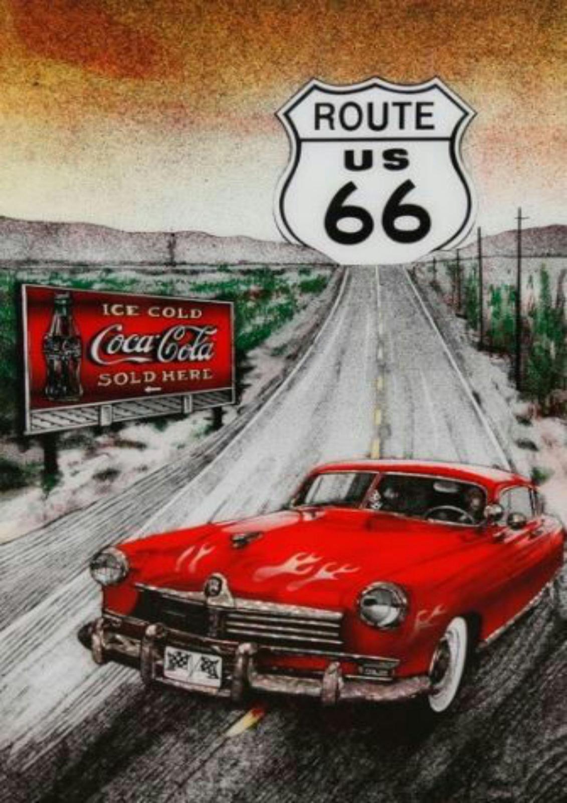 Vintage Route 66 Hot Rod Coca-Cola Wall Art