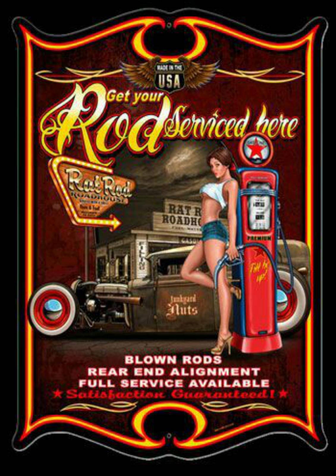 Vintage Rat Rod Pin-Up Garage Wall Art