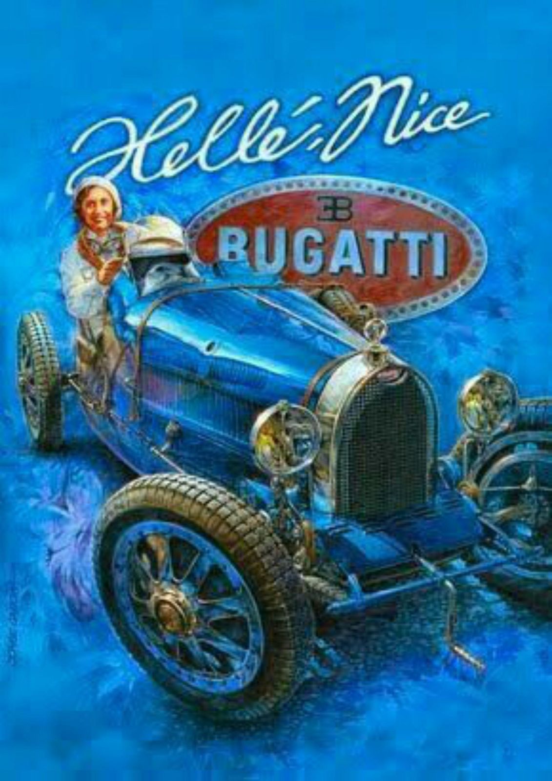 Vintage Bugatti Race Car "Hello Nice" Wall Art