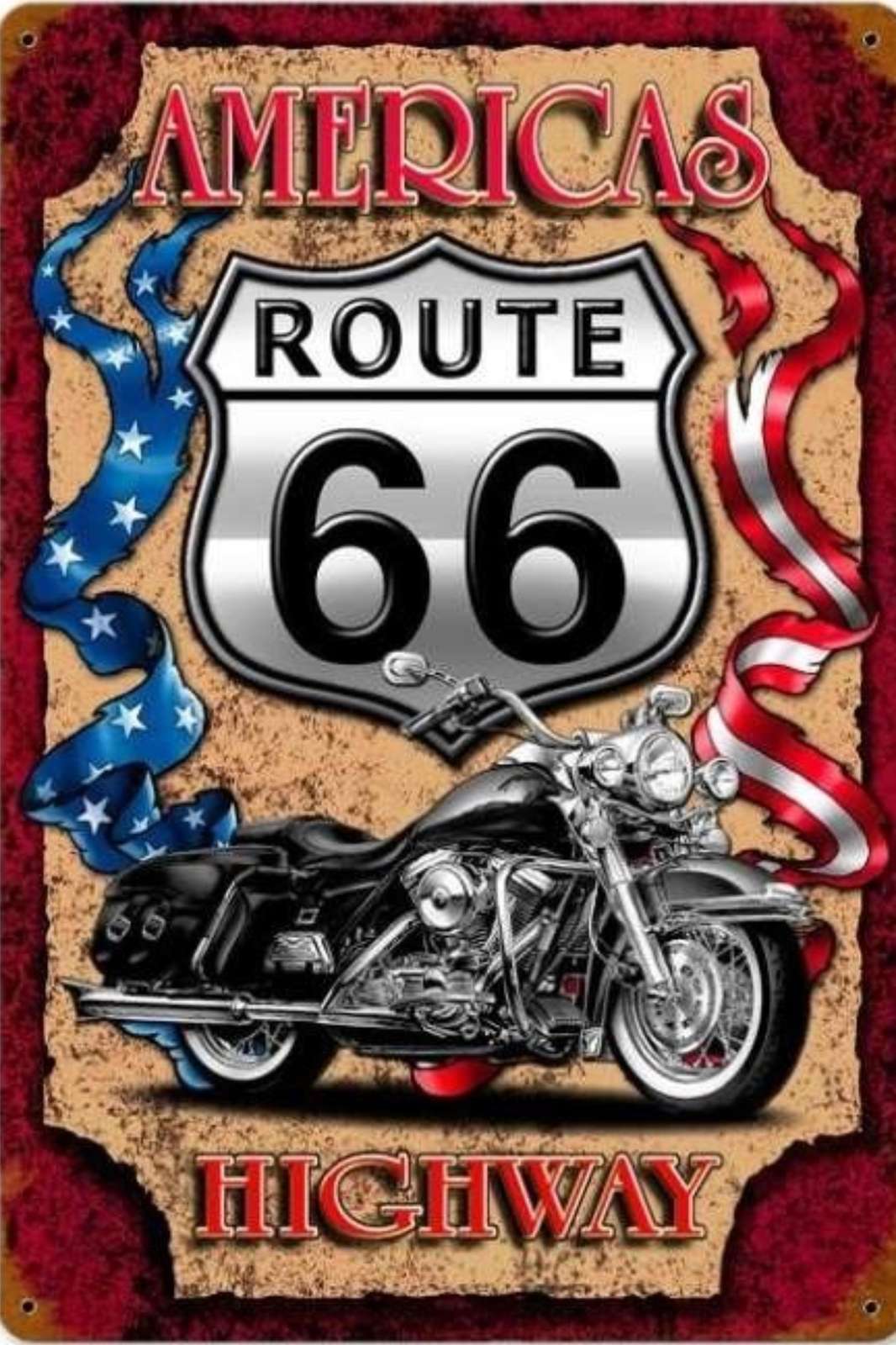 American Route 66 Motorcycle Metal Wall Art
